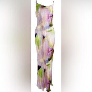 Colorful maxi plisse sleeveless dress, size S.